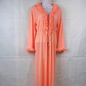 Vintage Peach Ruffled Tie Front Robe Size Small